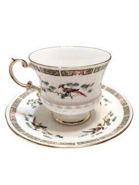 Elizabethan Fine Bone China Bird & Floral Tea Cup And Saucer Set Gold Rim READ
